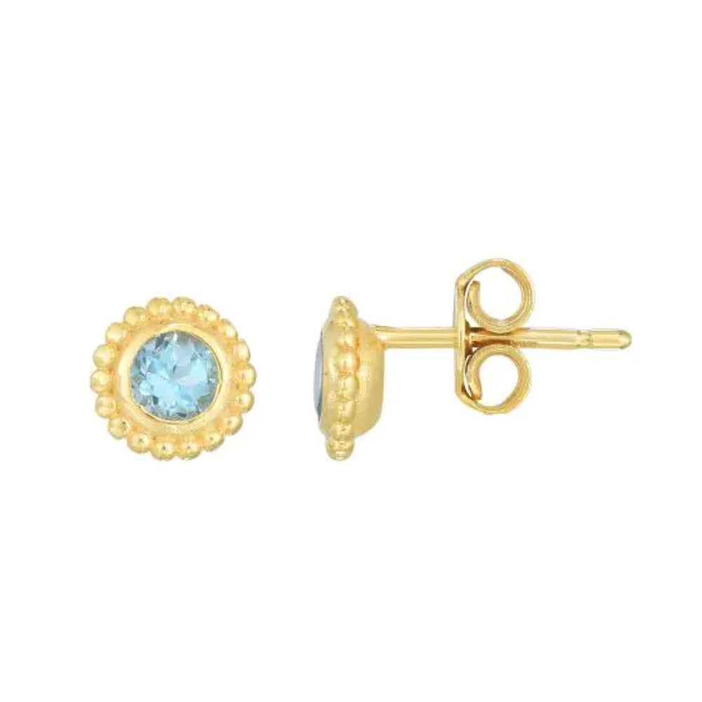 14k Gold Swiss Blue Topaz Stud Earrings