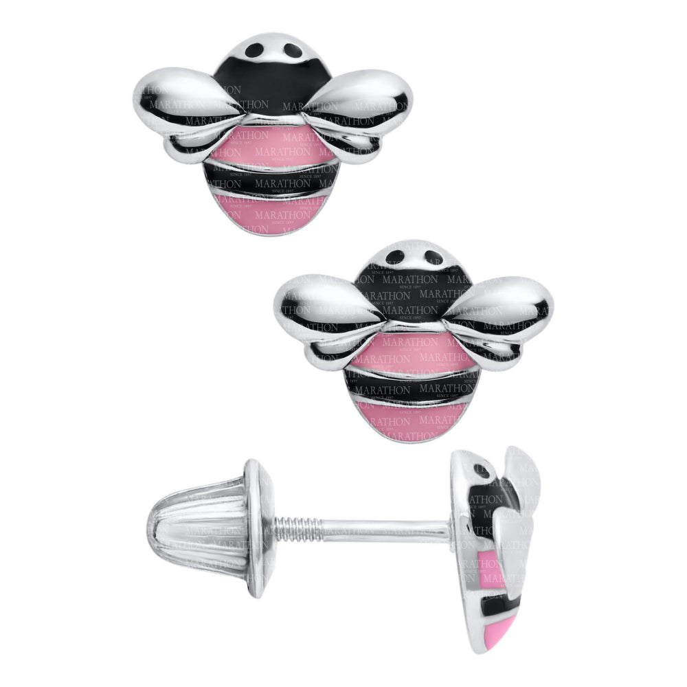 Children's Pink and Black Bumblebee Earrings