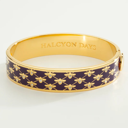 Halcyon Days 13mm Bee Sparkle Trellis Gold Hinged Enamel Bangle