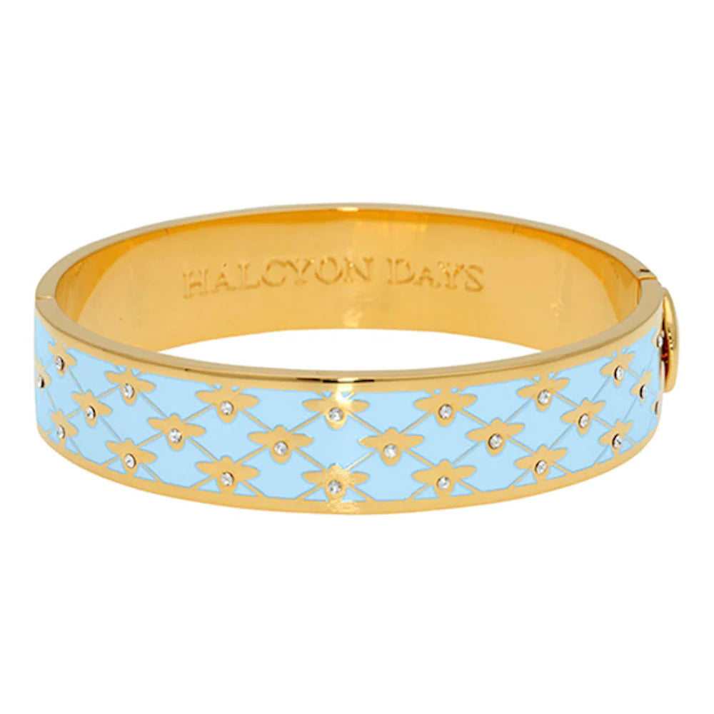 Halcyon Days 13mm Bee Sparkle Trellis Gold Hinged Enamel Bangle