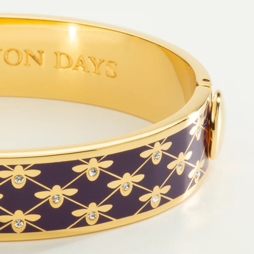 Halcyon Days 13mm Bee Sparkle Trellis Gold Hinged Enamel Bangle