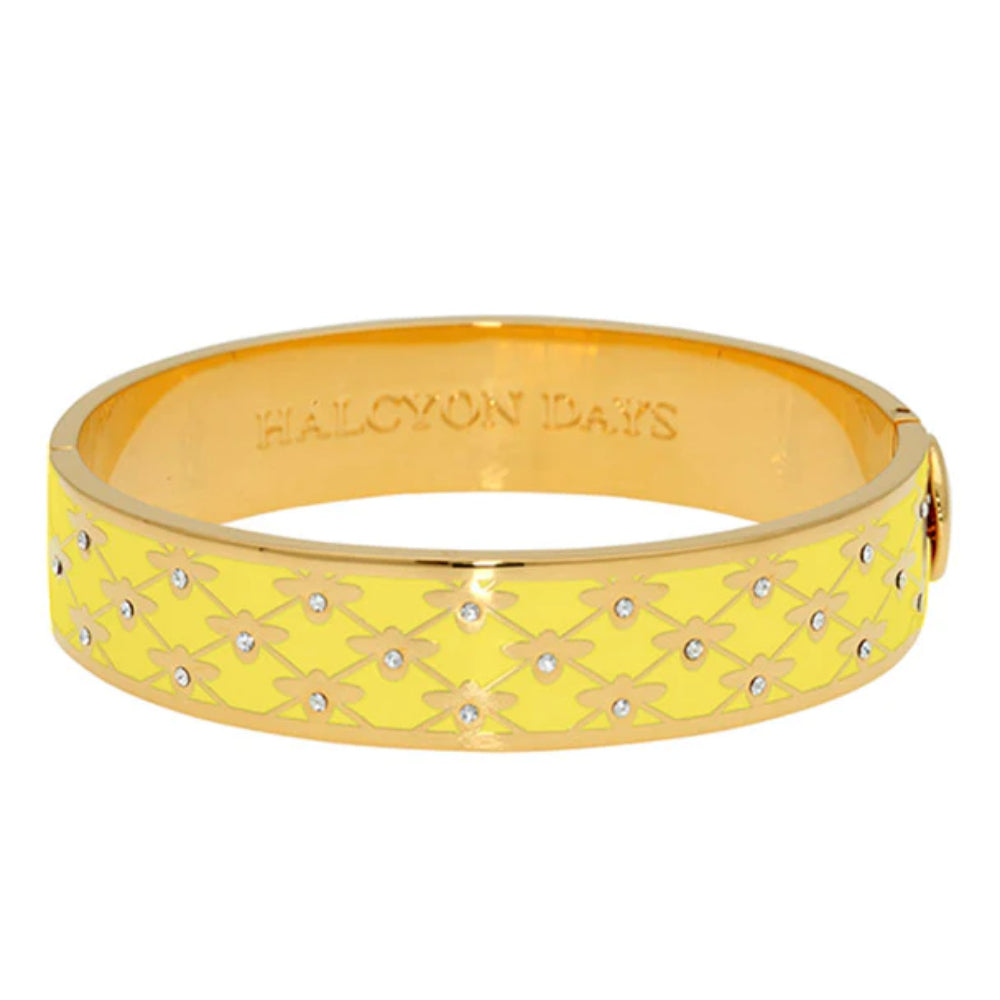 Halcyon Days 13mm Bee Sparkle Trellis Gold Hinged Enamel Bangle