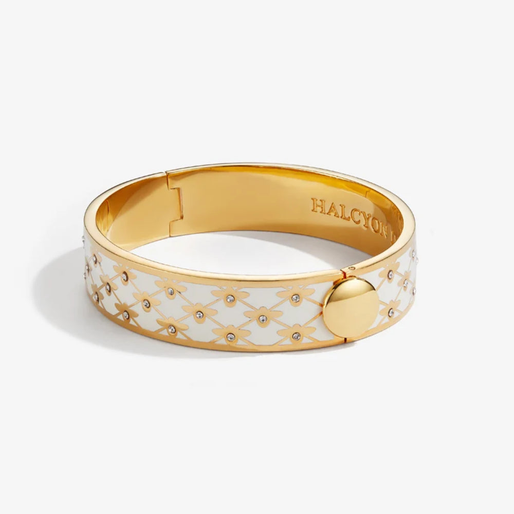 Halcyon Days 13mm Bee Sparkle Trellis Gold Hinged Enamel Bangle