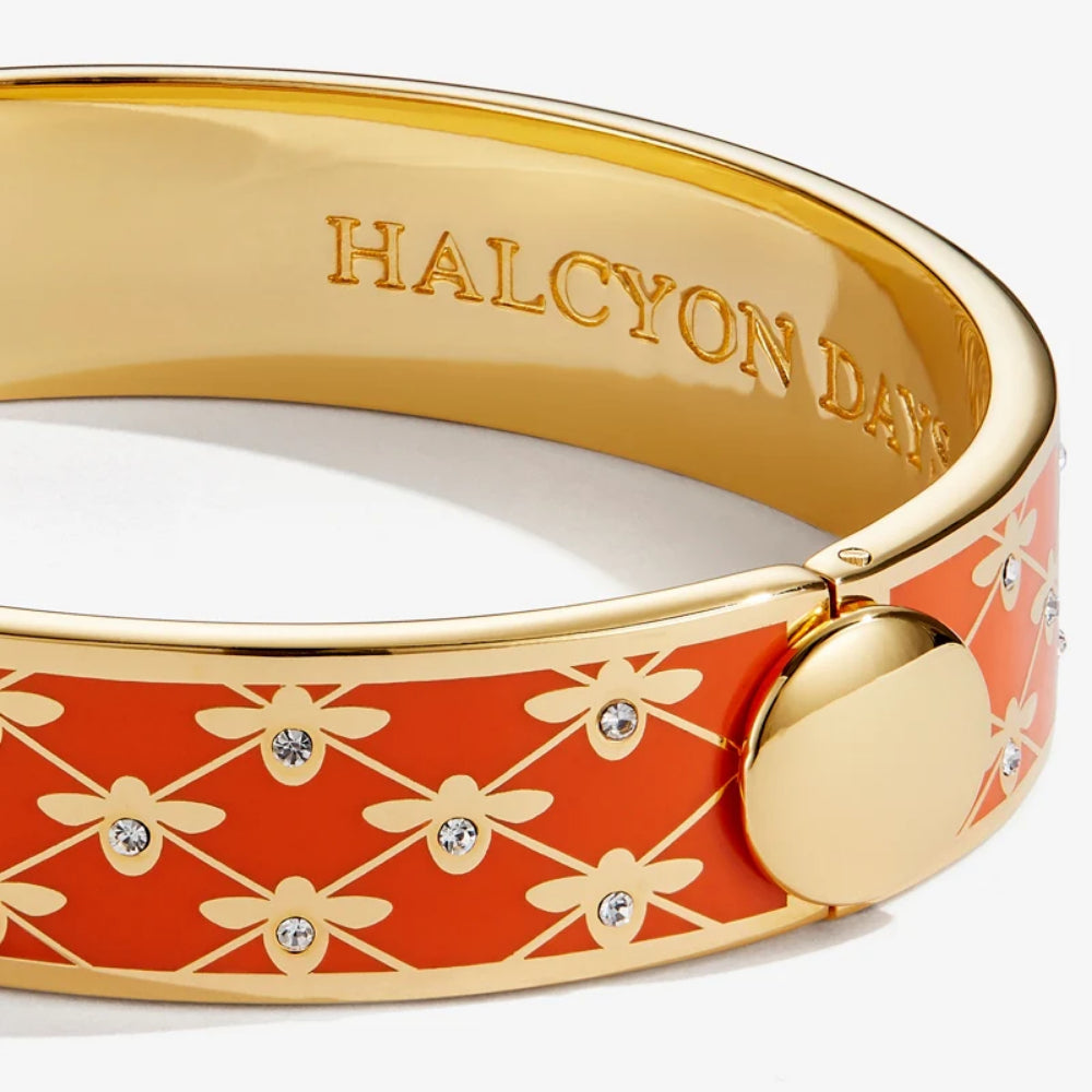 Halcyon Days 13mm Bee Sparkle Trellis Gold Hinged Enamel Bangle