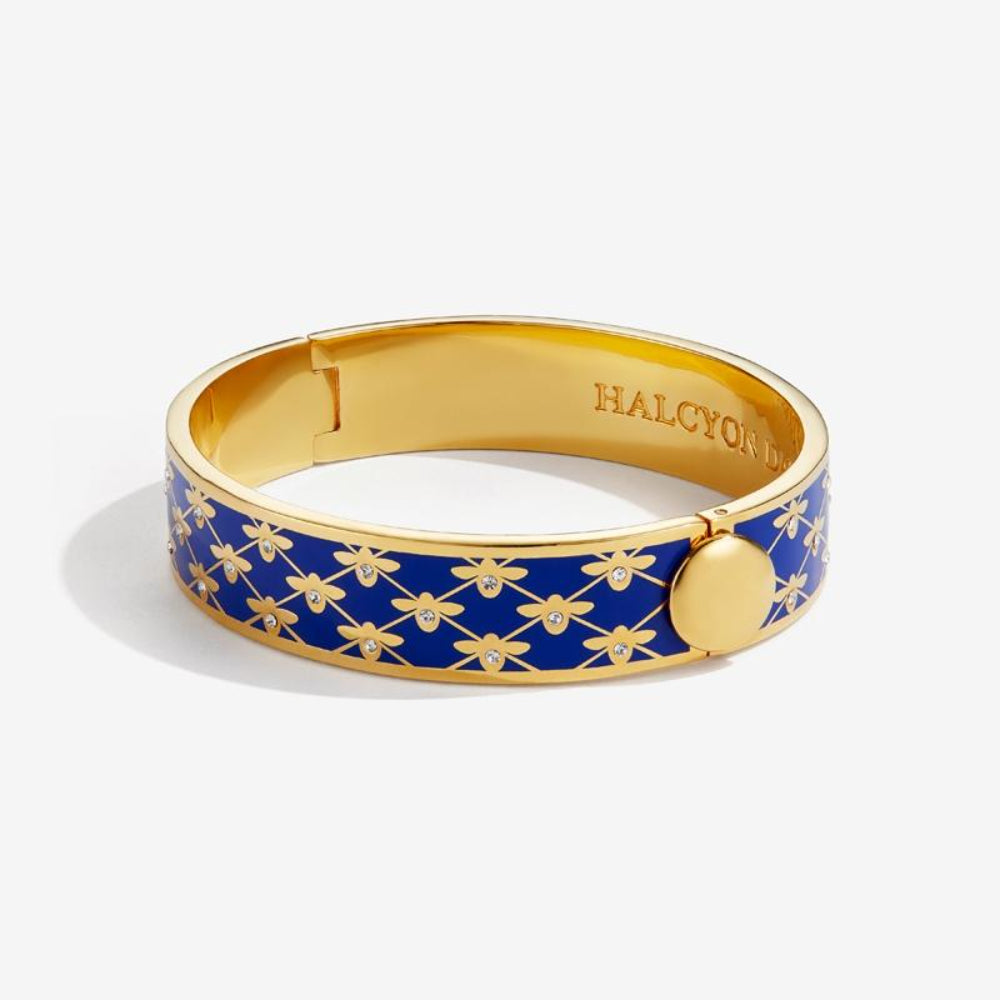 Halcyon Days 13mm Bee Sparkle Trellis Gold Hinged Enamel Bangle