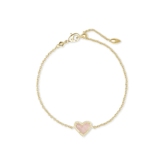 Kendra Scott Ari Heart Gold Delicate Chain Bracelet in Rose Quartz