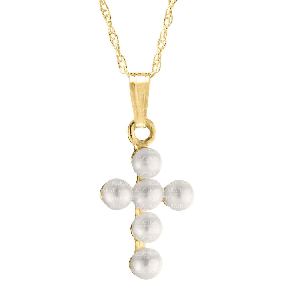 Children's 14k Pearl Cross Pendant Necklace