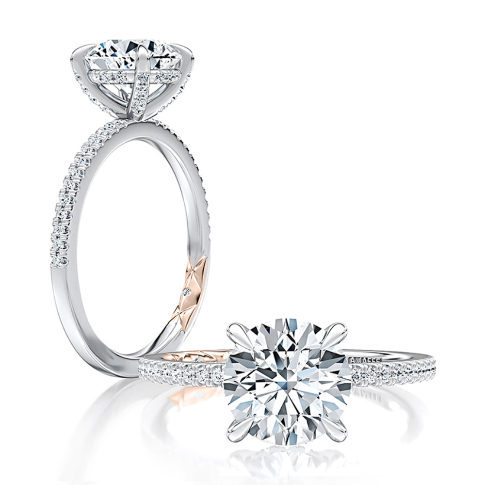 A. Jaffe Hidden Halo Round Engagement Ring with Pave Band – Smyth Jewelers