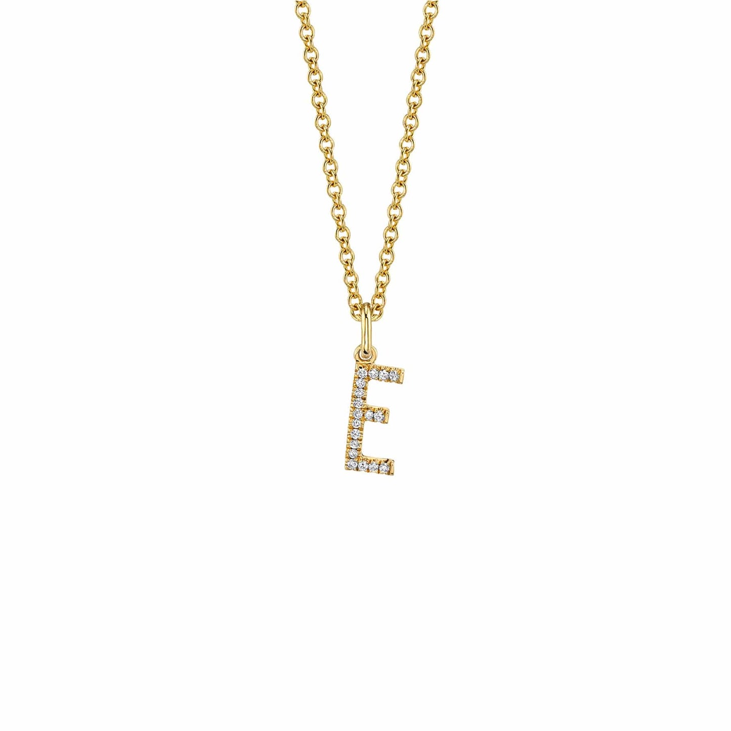 14 Karat Yellow Gold Pendant Initial "E" pave Diamond Necklace