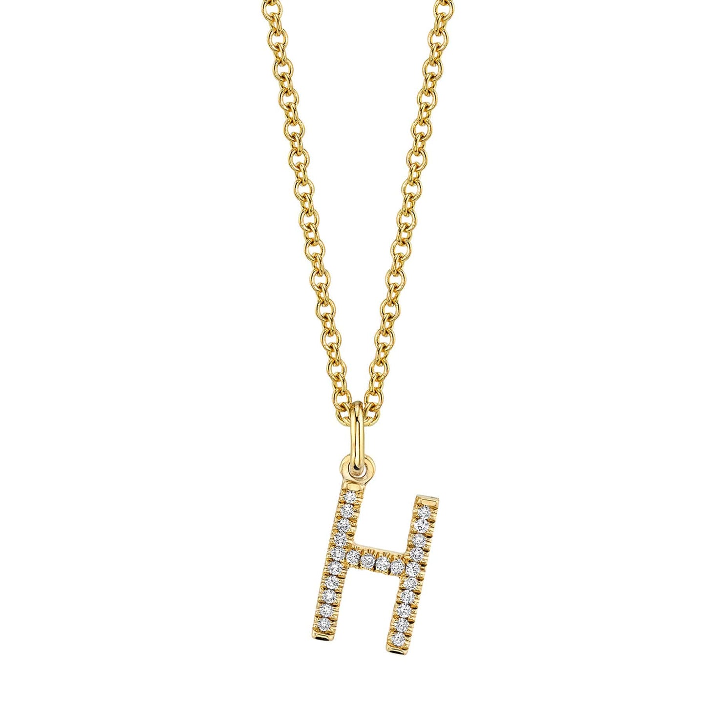 14 Karat Yellow Gold Pendant Block Letter H Diamond Necklace