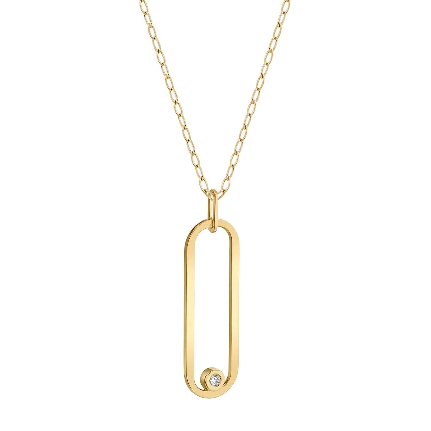 14 Karat Yellow Gold Open Oval Pendant Diamond Necklace