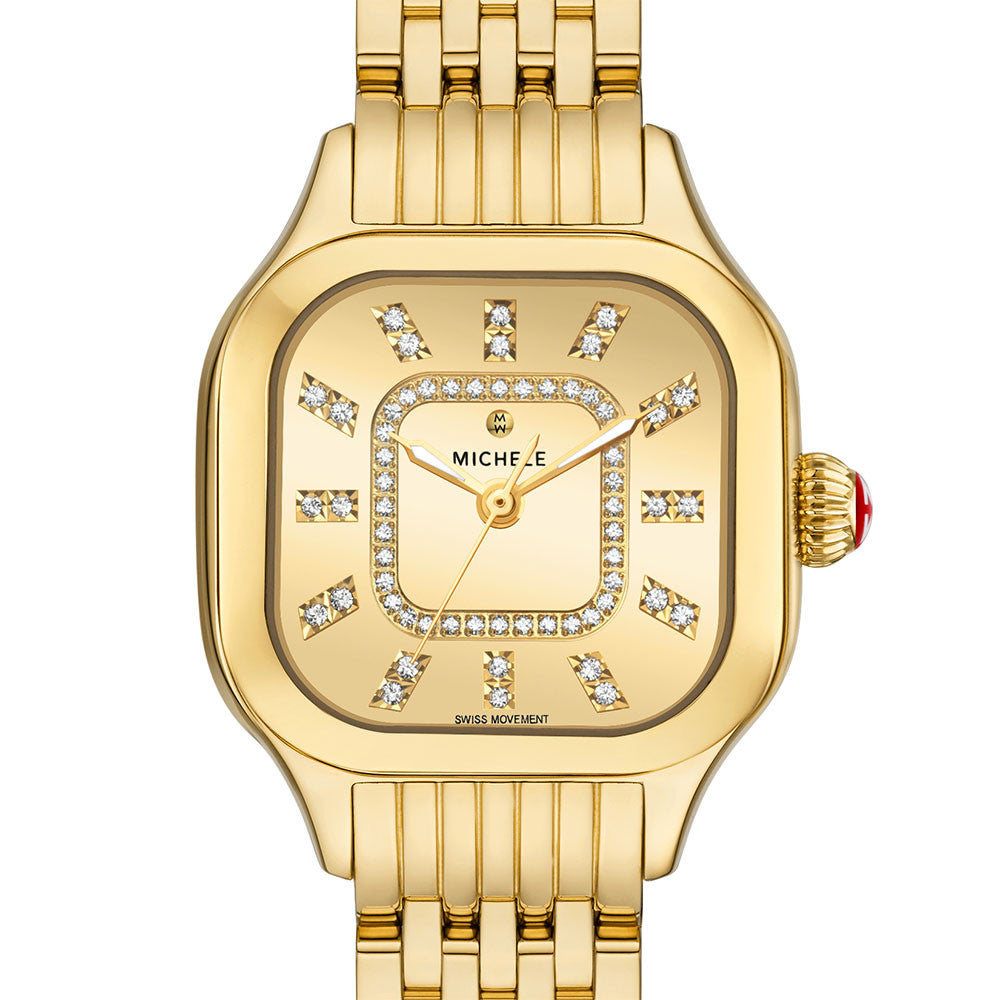 Michele Meggie High Shine Diamond Dial Gold Watch