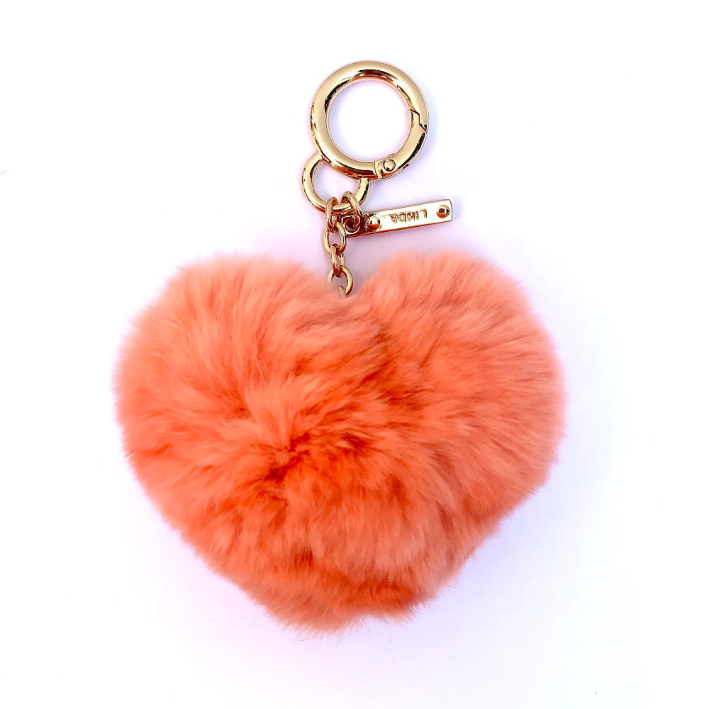 Linda Richards Genuine Rex Rabbit Heart Keychain- Orange