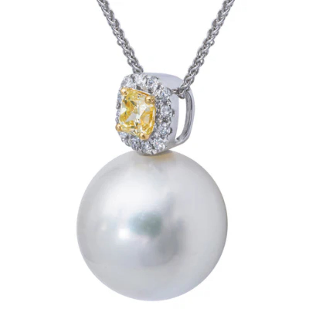 18k South Sea Pearl and Diamond Pendant Necklace