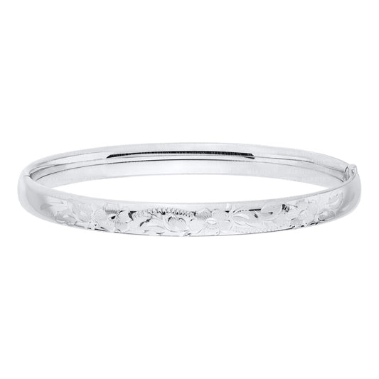 Sterling Silver Floral Engraved Bangle 7"