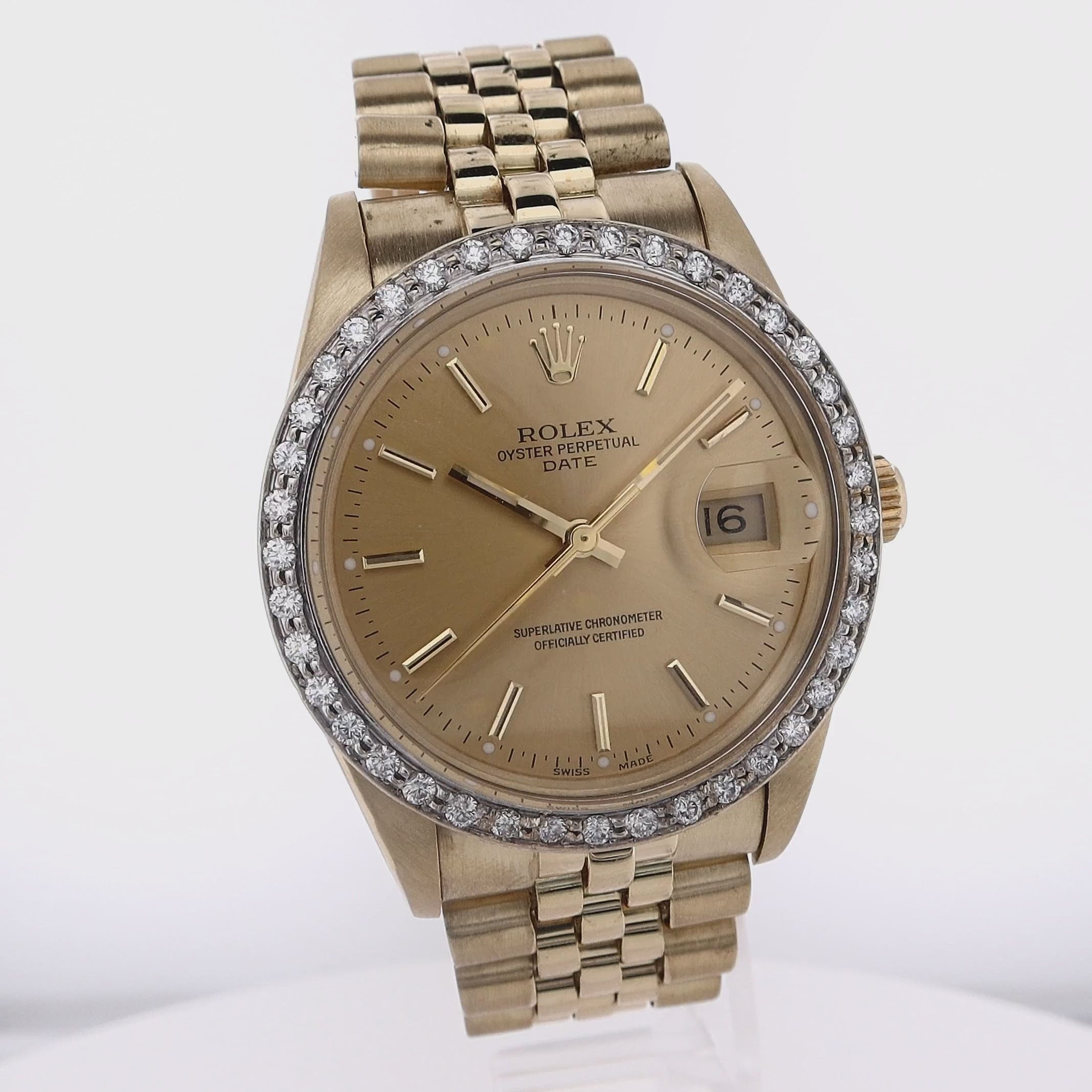 Estate Rolex Vintage 14ky Yellow Stick Dial Custom Diamond Bezel 15037 Smyth Jewelers