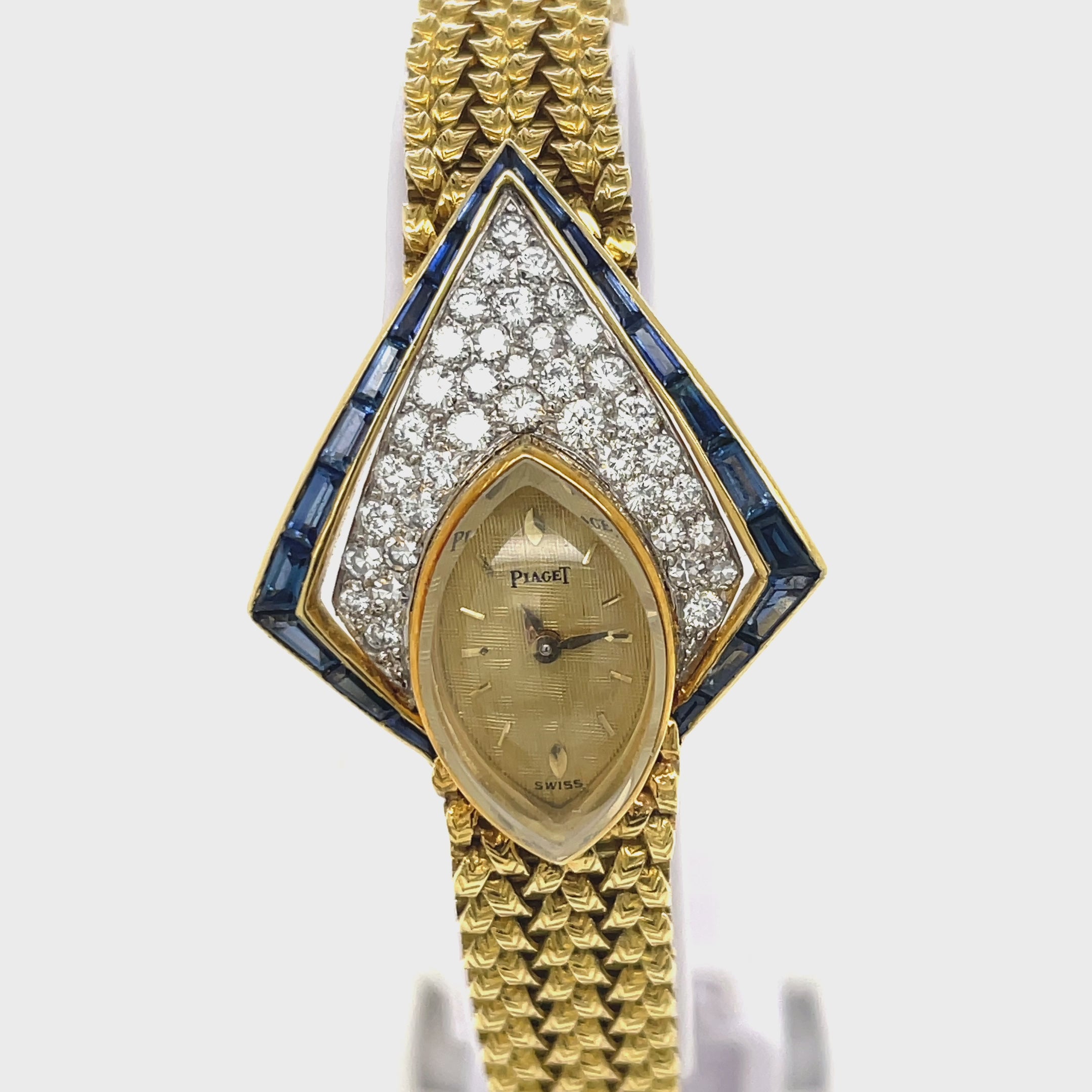 Estate Ladies Piaget 18k Yellow Gold Diamond and Sapphire Watch