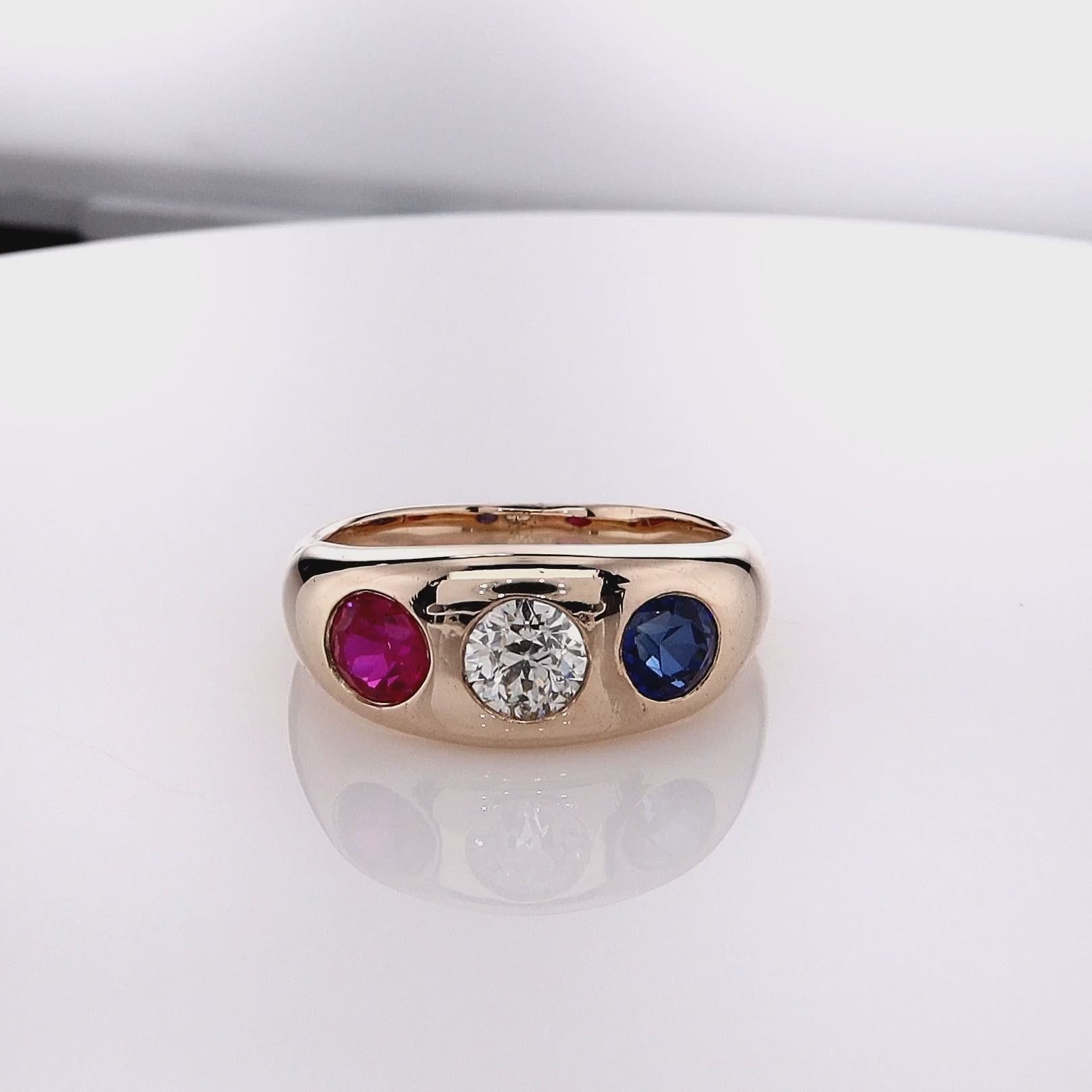 Estate 14k Yellow Gold Gent s Diamond and Synthetic Ruby and Sapphire Smyth Jewelers