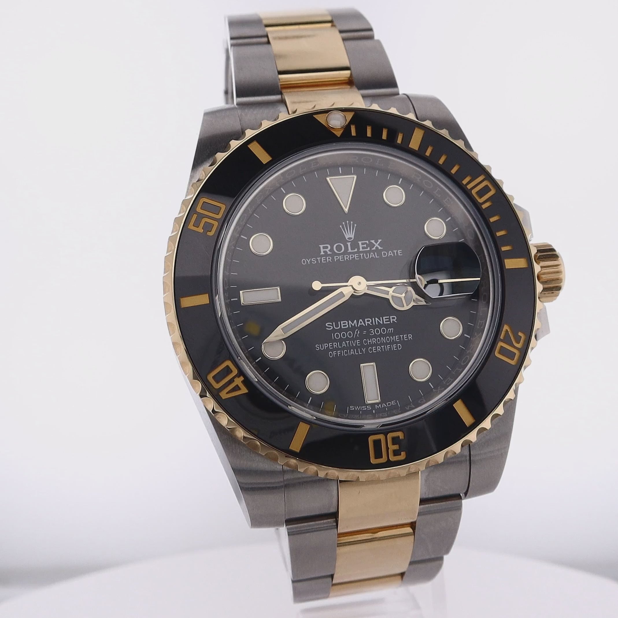 Estate Rolex Two Tone Oyster Perpetual Date 40mm Submariner Black Dial Ceramic Black Bezel Oyster Bracelet With Box Card 116613 C.2020