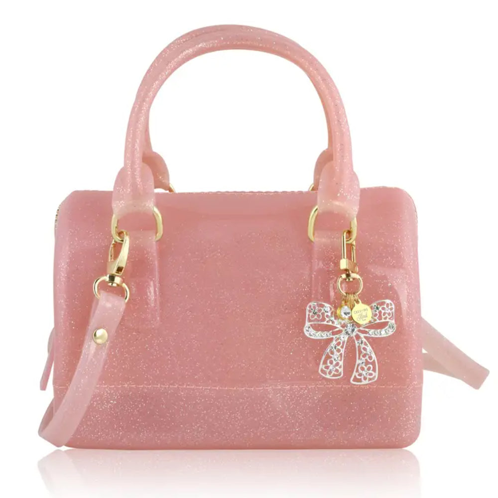 Carrying Kind Ruby Crystal Bow Edition Handbag- Light Pink Sparkle