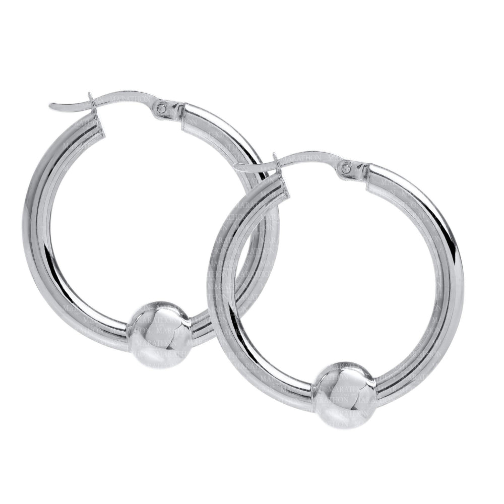 Sterling Silver Single Bead Hoop Earrings