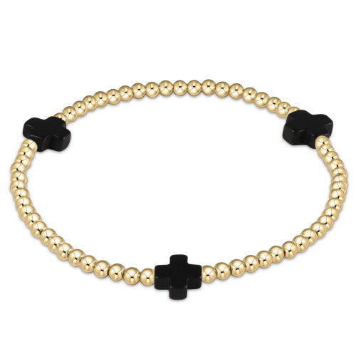 enewton 7.25" extends Signature Cross Gold Pattern 3mm Bead Bracelet