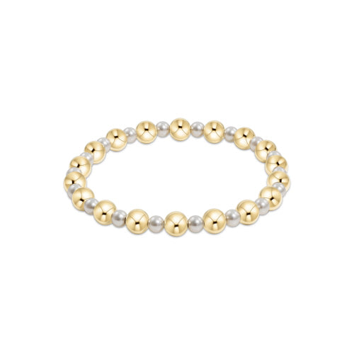 enewton 6.25" Pearl Grateful Pattern 4mm Bead Bracelet - 6mm Gold