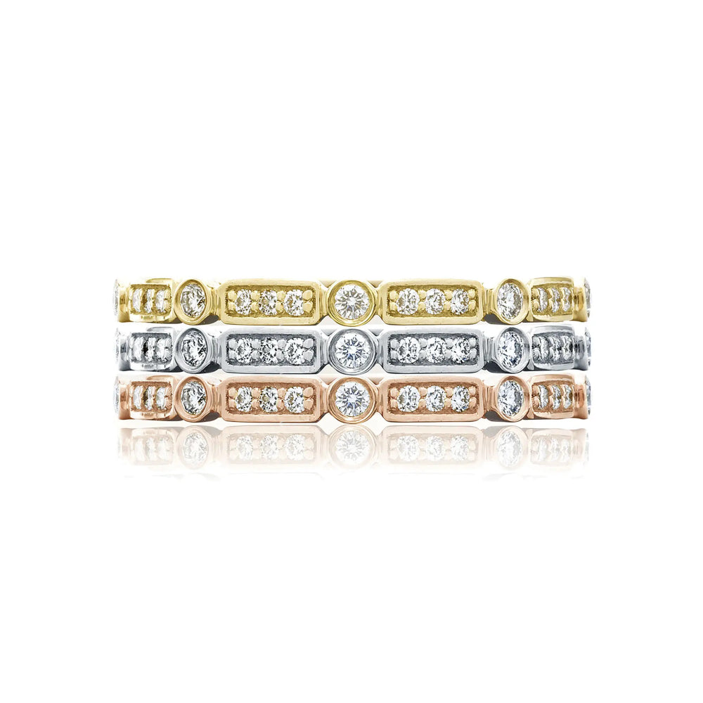 Tacori Sculpted Crescent 18k Gold Bezel Droplet and Basket Alternating Wedding Band - Eternity