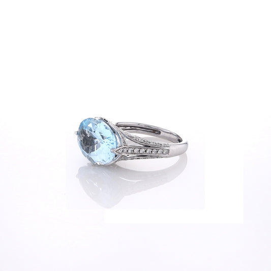 Estate 18k White Gold Blue Topaz and Diamond Gallery Ring