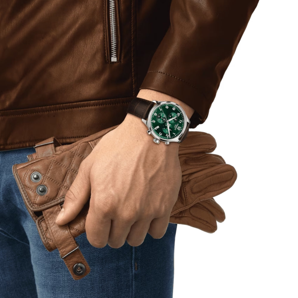 Tissot Chrono XL Classic Quartz Green Dial Brown Leather Strap