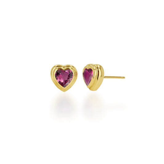 Rachel Reid 14k Double Bezel Pink Tourmaline Heart Stud Earrings