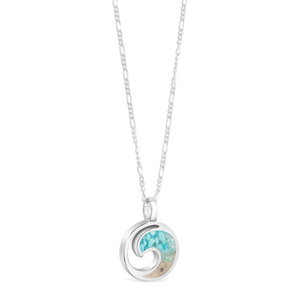 Dune Wave Necklace - Turquoise Gradient on Adjustable Figaro Chain