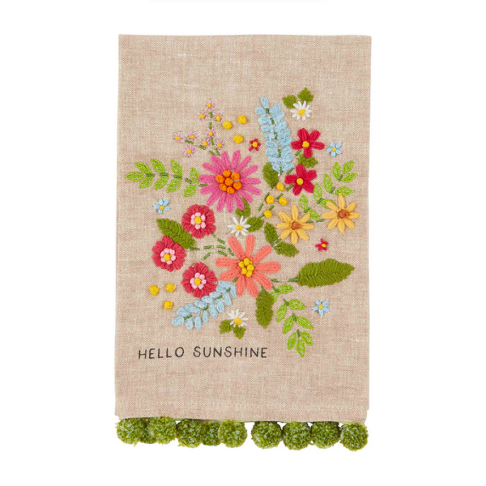 Mud Pie Bloom Floral Embroidery Pom Towel