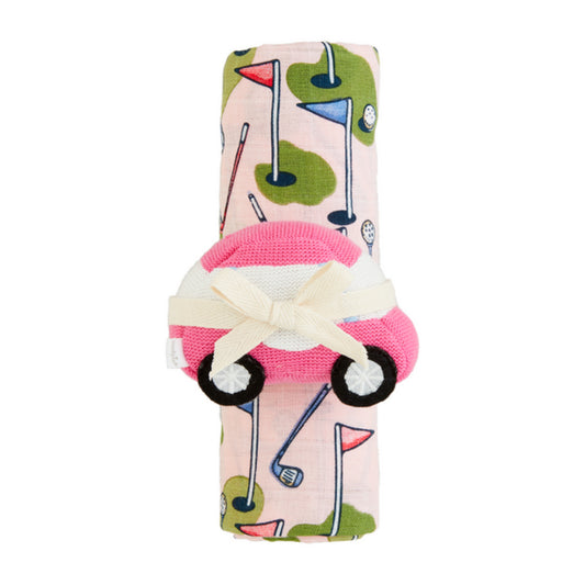 Mud Pie Golf Cart Rattle & Swaddle Set