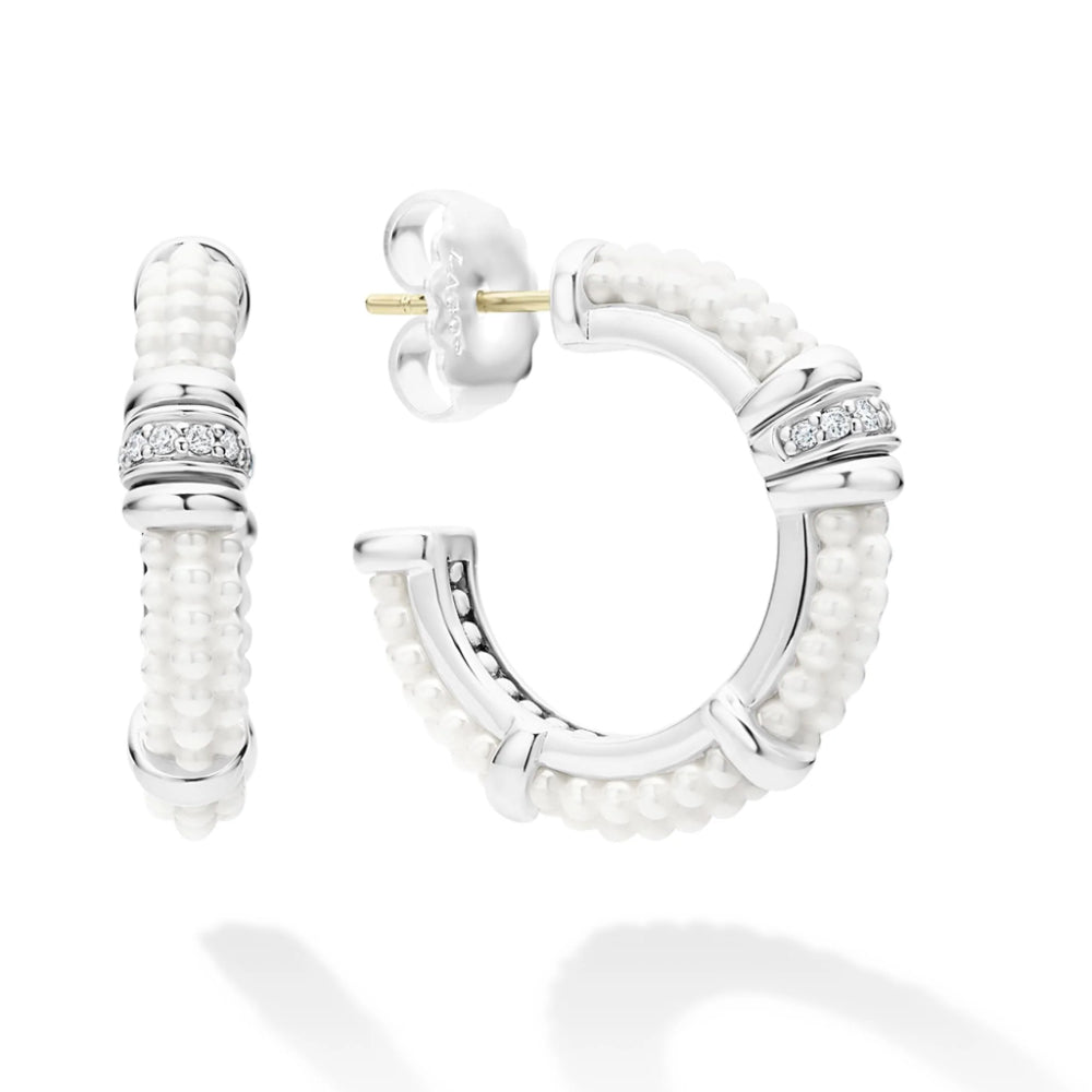 Lagos Ceramic & Diamond Hoop Earrings