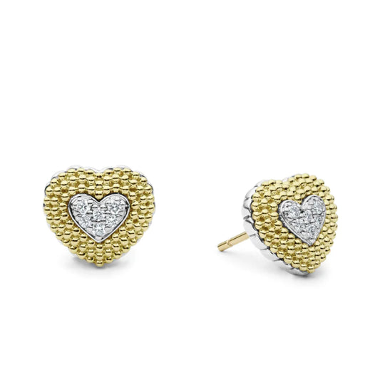 Lagos Caviar Lux Diamond Heart Stud Earrings