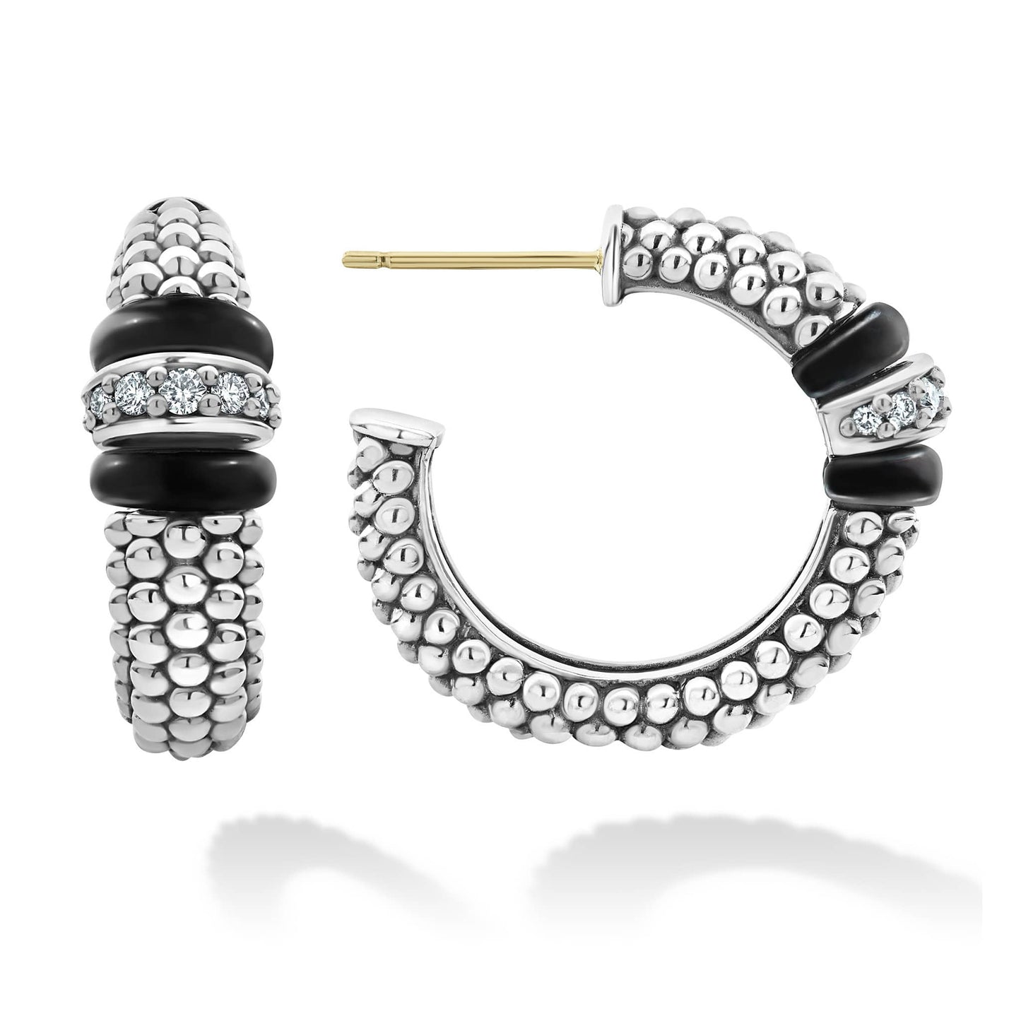 Lagos Ceramic Caviar Diamond Hoop Earrings