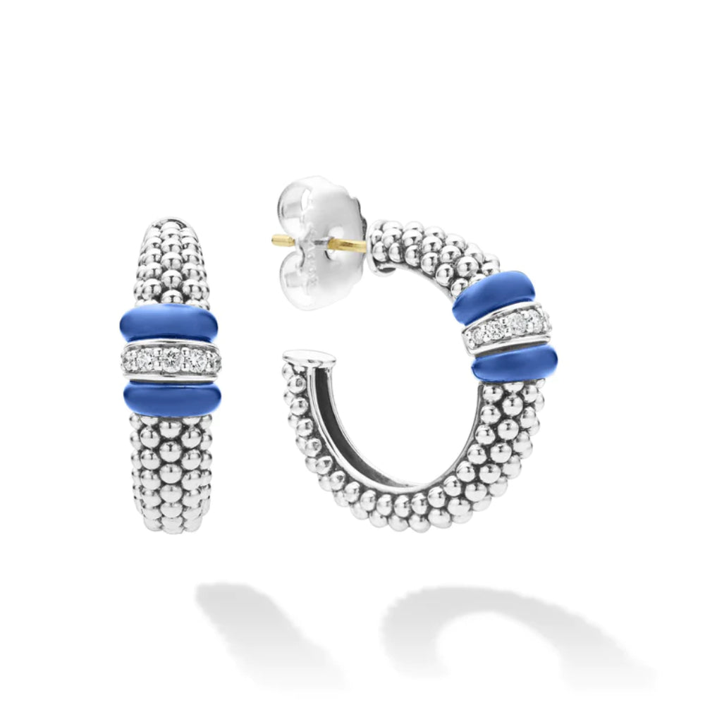 Lagos Ceramic Caviar Diamond Hoop Earrings