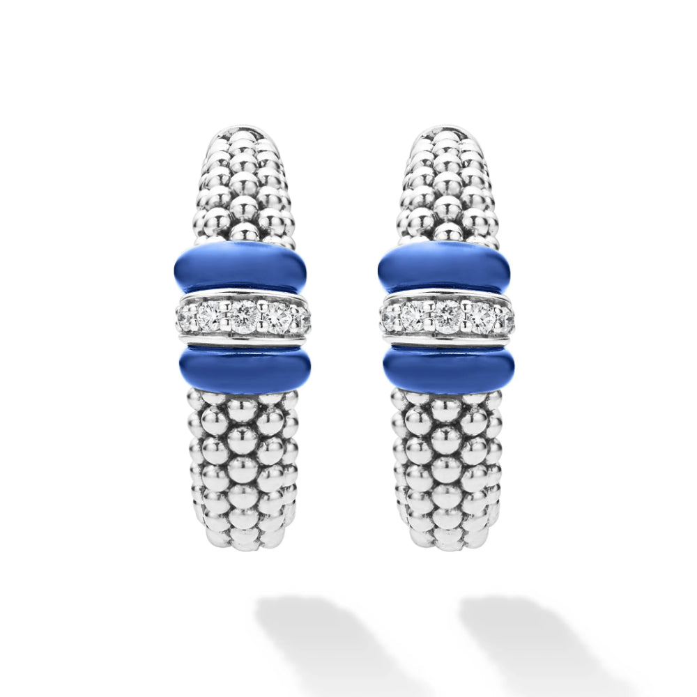 Lagos Ceramic Caviar Diamond Hoop Earrings