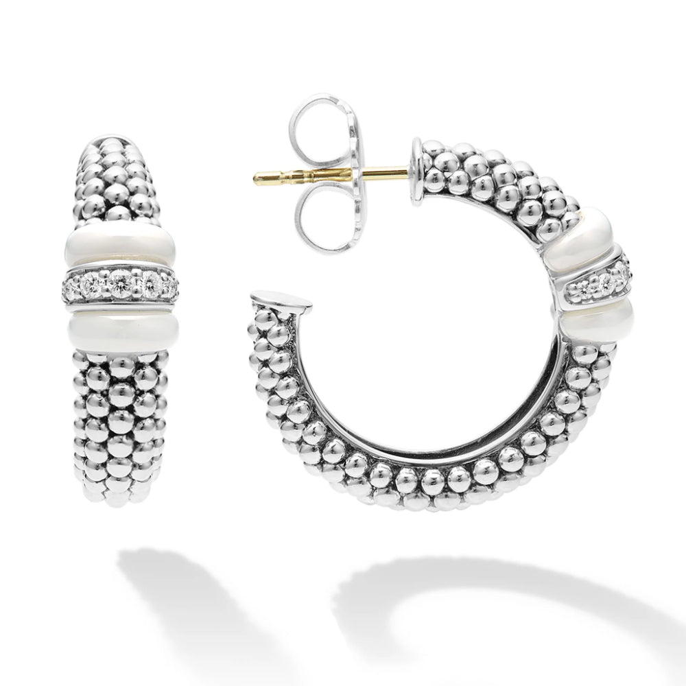 Lagos Ceramic Caviar Diamond Hoop Earrings