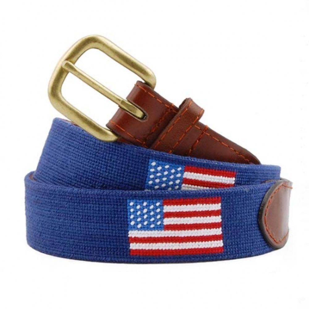 Smathers & Branson American Flag Needlepoint Belt - Navy