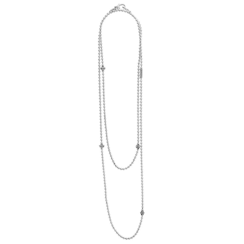 Lagos Caviar Icon Long Silver Beaded Necklace