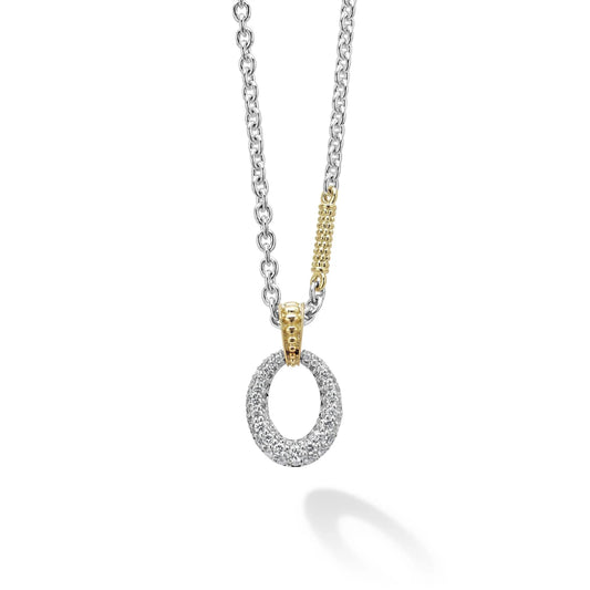 Lagos Lux Two Tone Oval Diamond Pendant Necklace