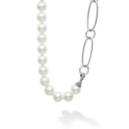 Lagos Sterling Silver Luna Pearl Link Necklace