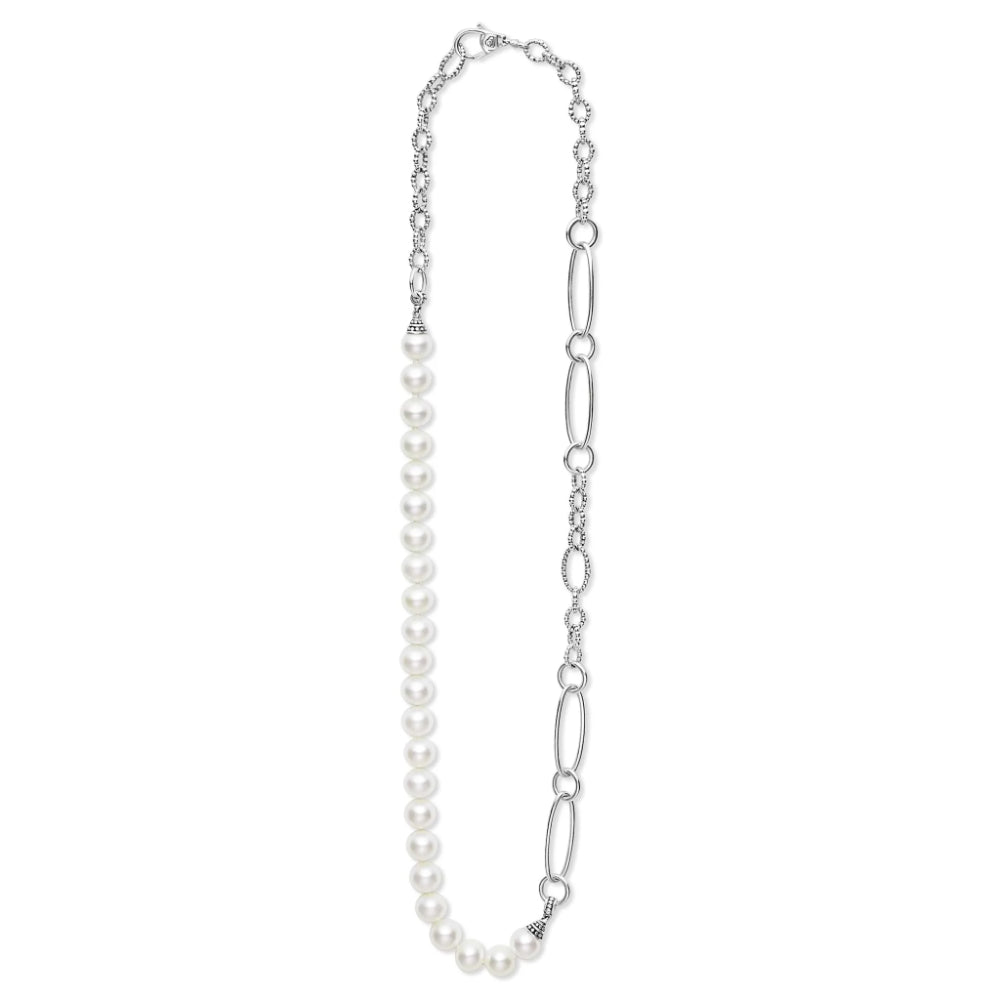 Lagos Sterling Silver Luna Pearl Link Necklace