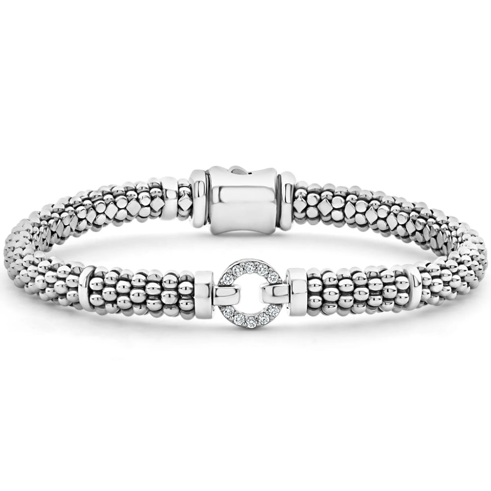 Lagos Enso Silver Diamond Circle Caviar Bracelet