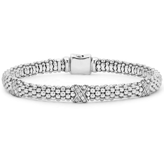 Lagos Lux Three Station Silver X Diamond Bracelet 6mm