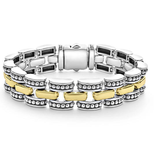 Lagos Two Tone High Bar Caviar Link Bracelet