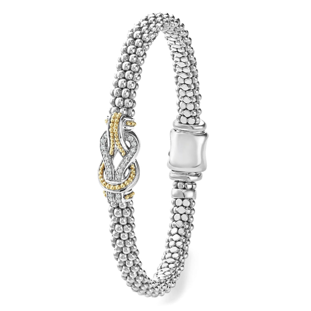 Lagos Two-Tone Knot Diamond Caviar Bracelet 6mm