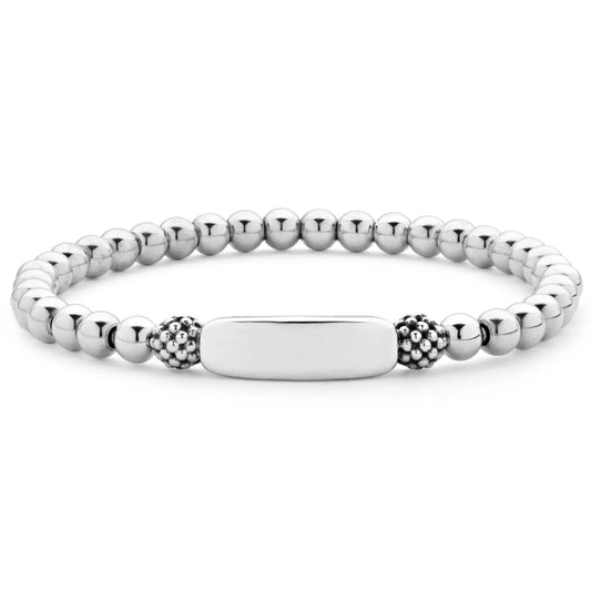 Lagos Signature Caviar Silver Station Stretch Bead Bracelet